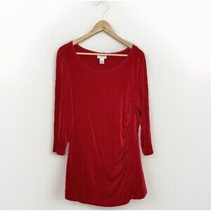 Chicos Travelers Top Brick Red Slinky Knit Tunic Ruched Travel Women 3 or XL